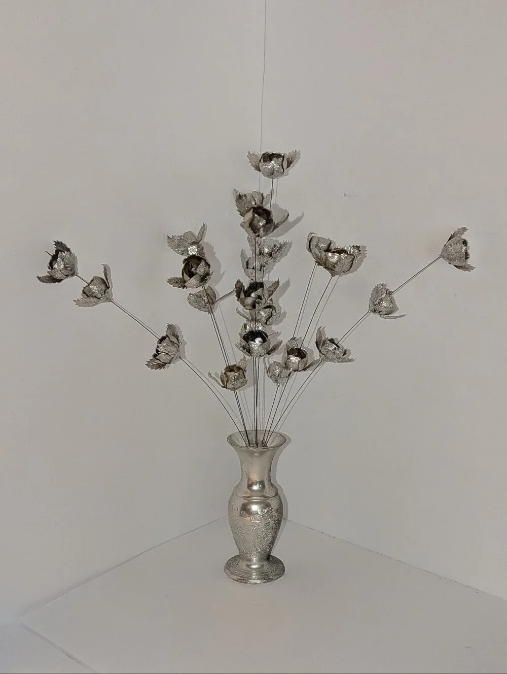 Vintage 1960's Kinetic Sculpture Silver Roses Atomic Mobile Danish Dragon Vase